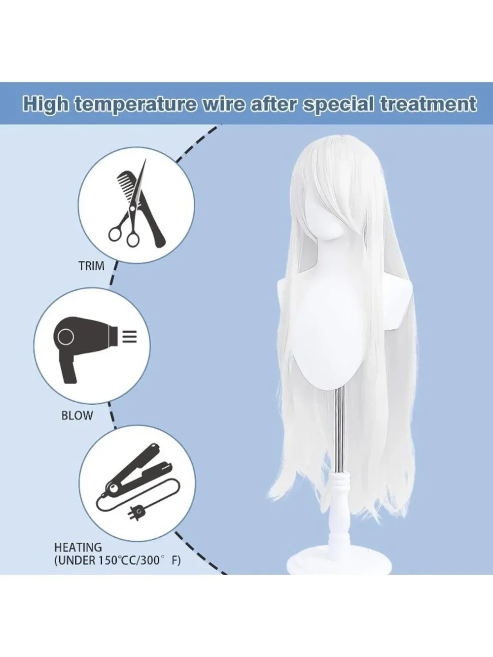 Women's White 100 Cm Heat Resistant Universal Straight Costume Long Wigs